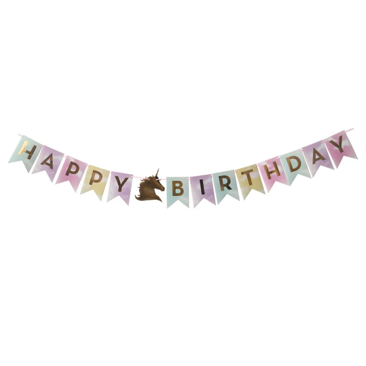 Золотой Единорог набор одноразовой посуды наборы розовые фольгированные воздушные шары-единороги Бумажная гирлянда торт Топпер День Рождения вечерние принадлежности - Цвет: Banner-1PCS