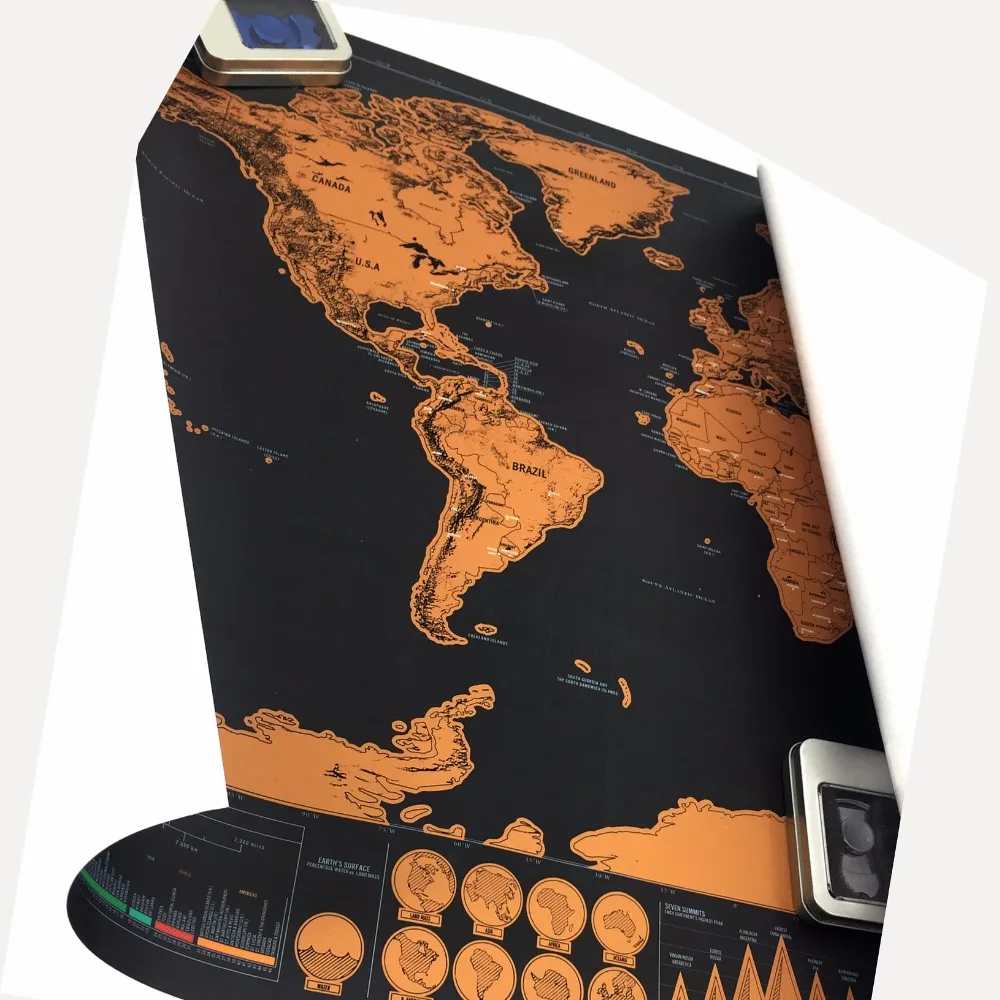 high quality scratch off the world map black for home decoration wall