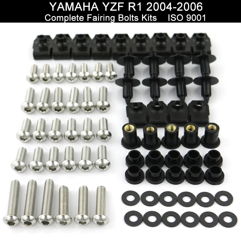 

For Yamaha YZFR1 YZF-R1 YZF R1 2004 2005 2006 Full Fairing Bolts Kit Fairing Clips Nuts Bodywork Screws Stainless Steel