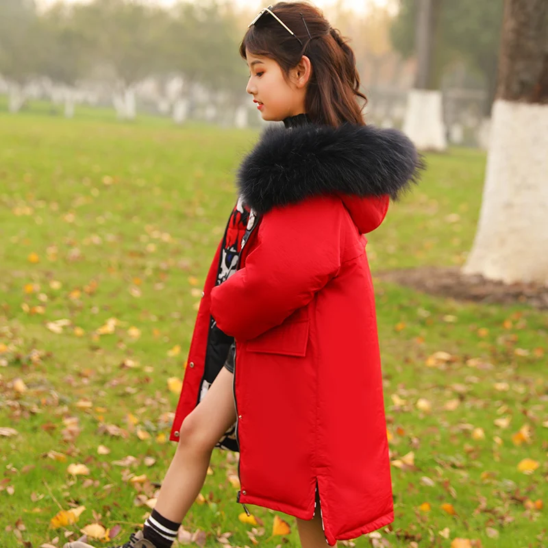 Двусторонний дизайн, зимние пуховики для девочек модные детские теплые ...