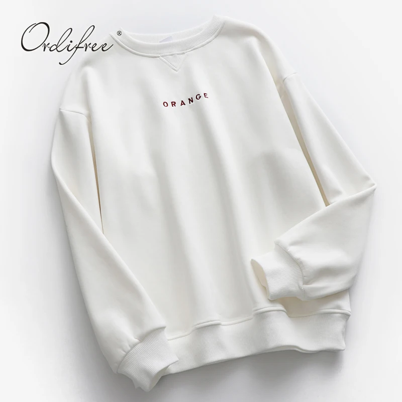 Ordifree Autumn Winter Women Hoodies and Sweatshirt Warm Fleece Letter Print Casual Sweatshirt Pullover