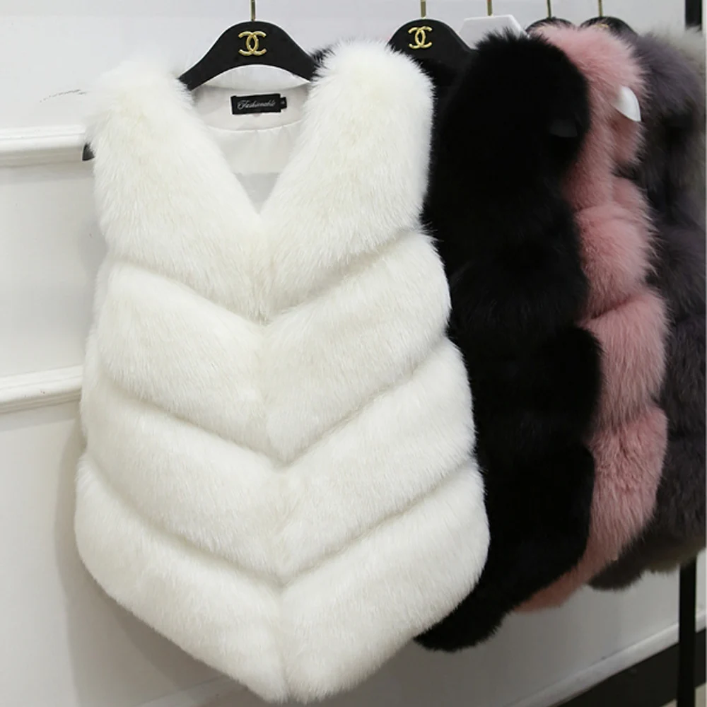 Новая модная женская жилетка из искусственного меха без рукавов, жилетка, куртка с запахом, верхняя одежда для женщин, толстые жилетки размера плюс S-3XL, пальто
