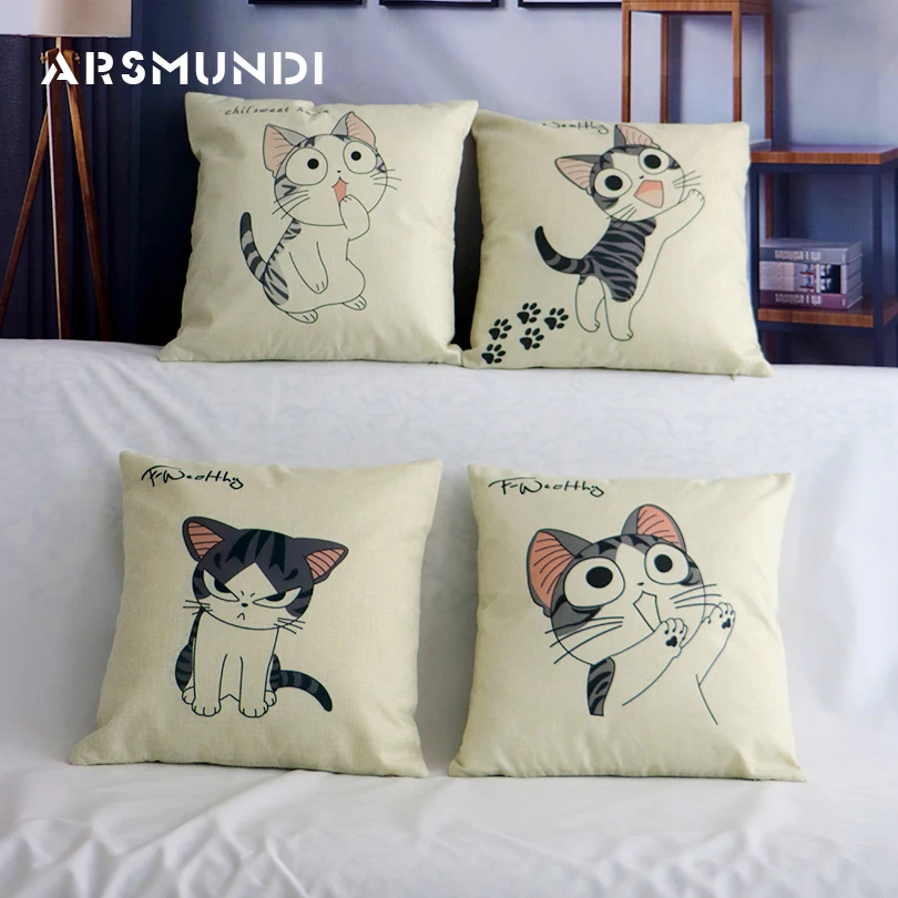 

Cute Pattern Printed Linen Cushion Cover Meme Cat Animal Pillow Case Home Decoration Pet Kitten Sofa Seat Chair Cushion Covers