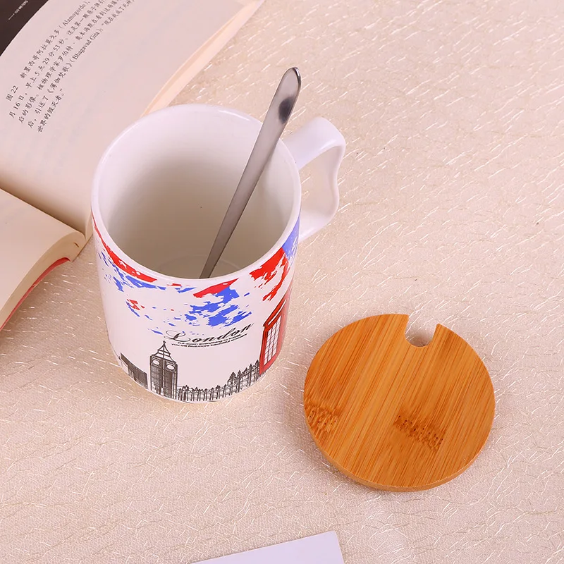 Лондон Англия символ колесо обозрения керамическая чашка воды кофе кружка для молока на завтрак с крышкой и ложкой бамбуковая крышка Caneca Taza кафе