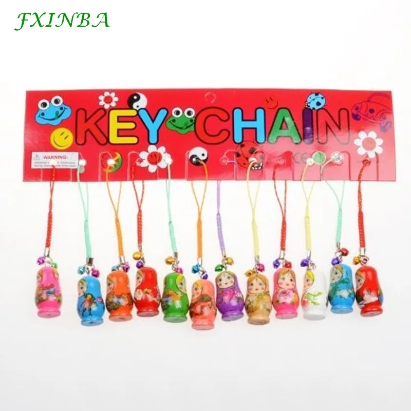 

FXINBA 1 Piece Wooden Russian Nesting Dolls Matryoshka Doll Set Keychain Phone Hanger Bag Gift Handmade Souvenir Toys for Child