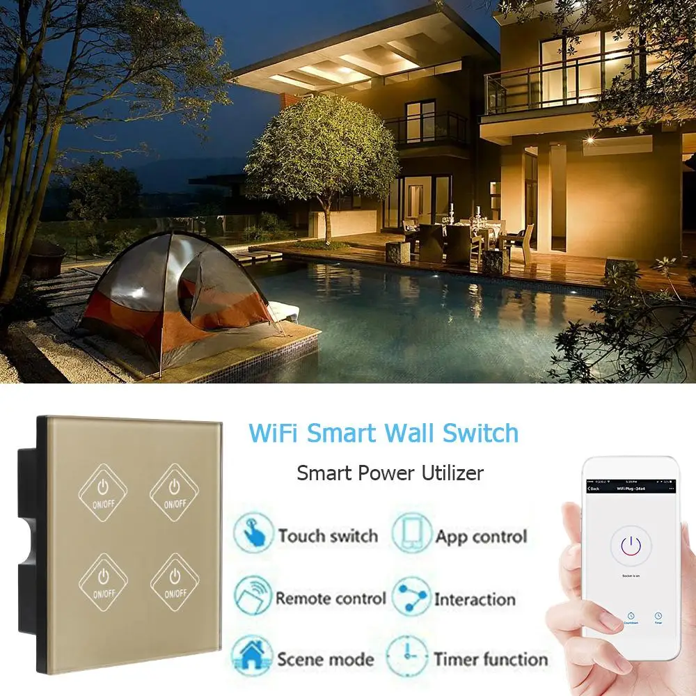 Переключатель Wi-Fi Умный дом 4 Gang Водонепроницаемый закаленное Стекло Touch Панель для Amazon Alexa Google дом смартфон приложение Управление Великобритании