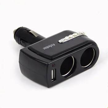 

2 Way Multi-functions Car Socket Cigarette Lighter Splitter Adapter with One USB Car Charger for Cellphones, MP3, PAD, iPod