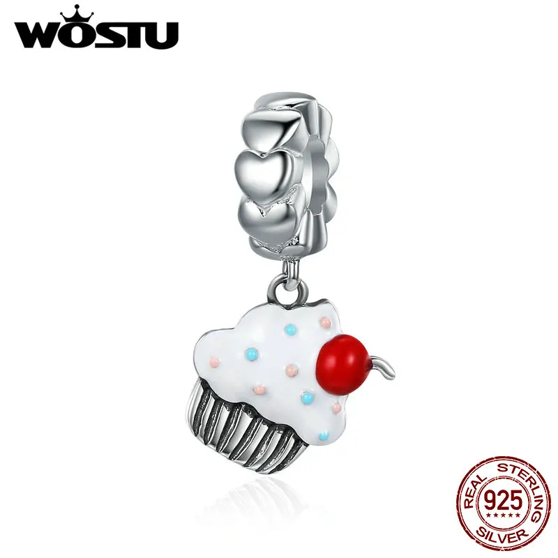 WOSTU Genuine 925 Sterling Silver Cupcake As Element Colorful Enamel Charm fit original WST Bracelet DIY Jewelry Gift DXC350