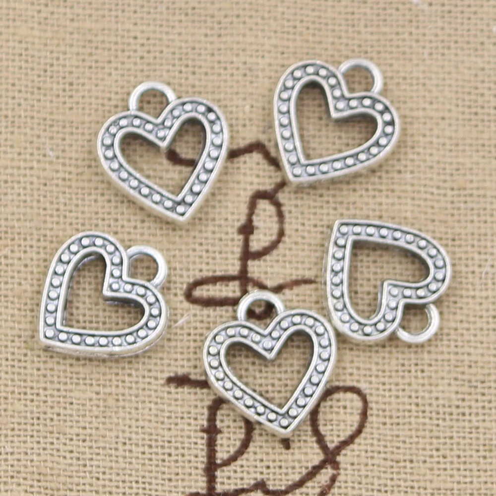 

30pcs Charms Hollow Heart 14x13mm Antique Silver Color Pendants DIY Necklace Crafts Making Findings Handmade Tibetan Jewelry