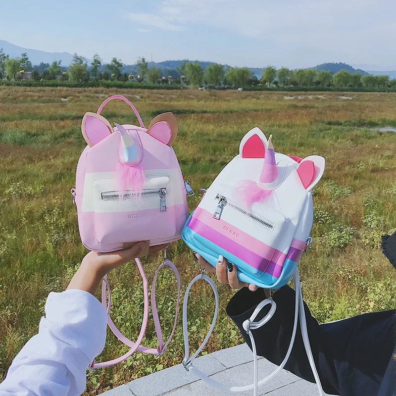 

2019 New arrival Fashion and Personality Collision Painting Unicorn Shoulder Bag Creative Cartoon Coloured pu Backpack Girl