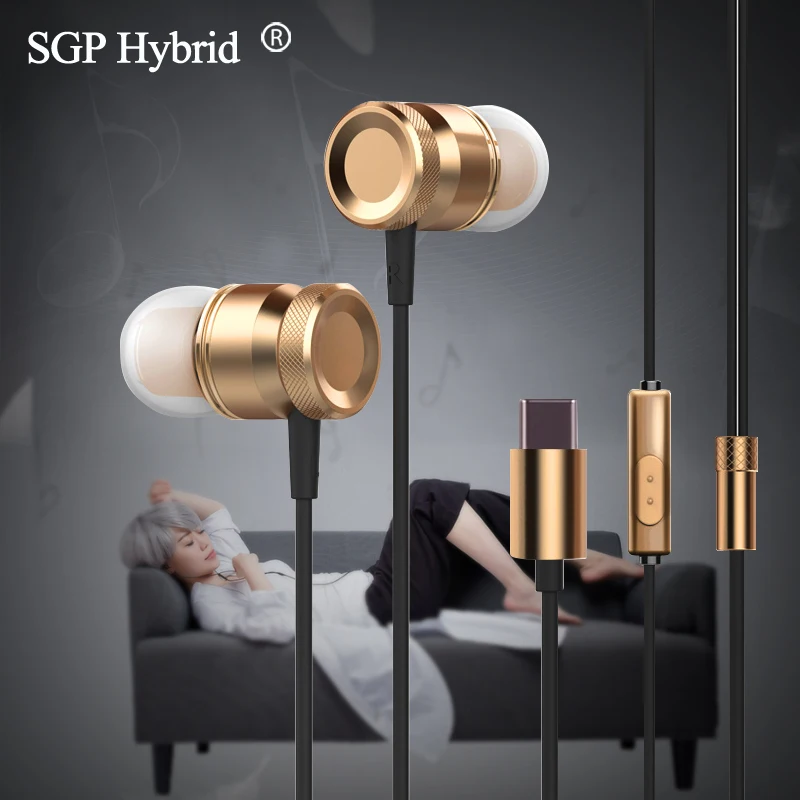 USB Type C In Ear Metal Earphone Wire Control Headset Type C Digital Earphone Earbuds For
