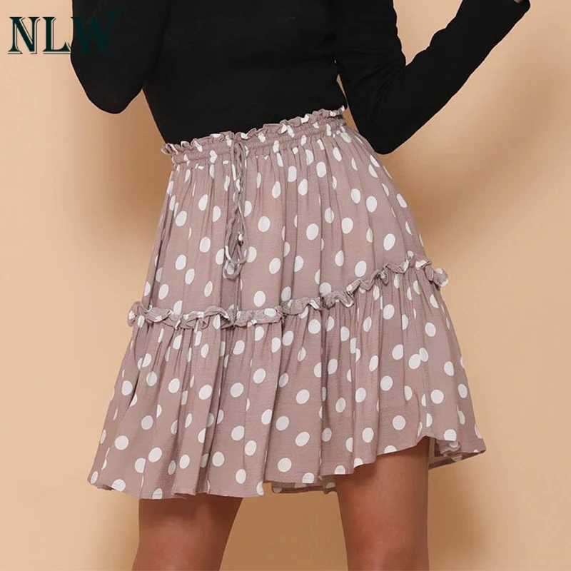 

NLW Polka Dot Vintage A Line Casual Skirts Women Lace Up Ruffles Skirt Feminino High Waist Autumn Winter NEW Fashion Skirt