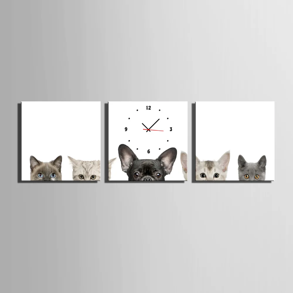 

Free Shipping MINI SIZE E-HOME Cats And Dogs Clock in Canvas 3pcs wall clock