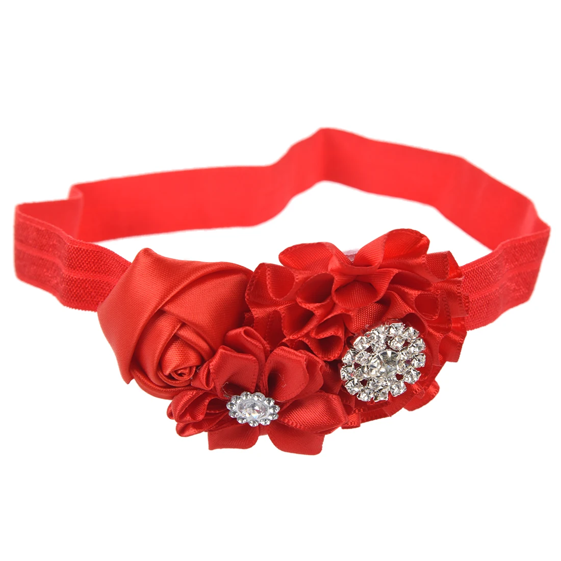 Baby Girls Rhinestone Headband Ribbon Hair Band (Red)in Hair Jewelry