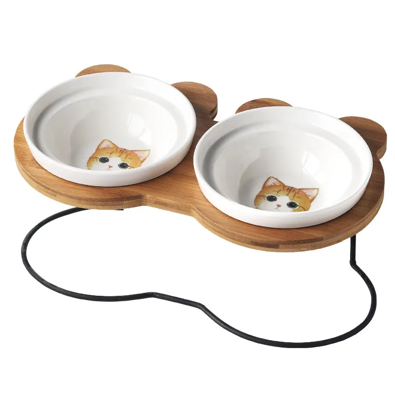 

Fashion High-end Pet Bowl Various Cartoon Patterns Stainless Steel Shelf Ceramic Bowl Feeding and Drinking Bowls for Dog and Cat