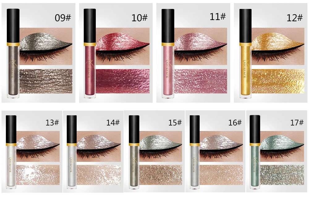 2017 17 Shades Long Lasting Glow Liquid eyeshadow Combining Glitter Particles Cosmetics Powder Eye Makeup Tool Kit Set Bright Color (6)