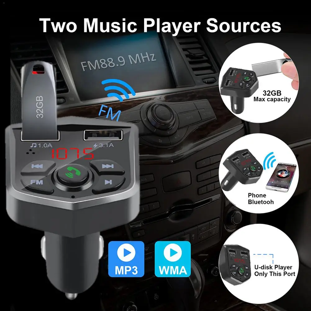 Автомобильный комплект громкой связи беспроводной Bluetooth fm-передатчик lcd MP3-плеер двойной USB зарядное устройство 2.1A автомобильные аксессуары для Android или IPhone