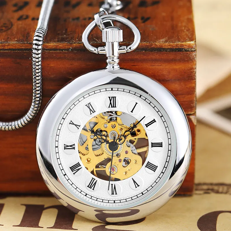 

Vintage Smooth Hand Wind Mechanical Pocket Watch Men Women Stainless Steel Fob Clock Chain Pendant Steampunk Silver Gold