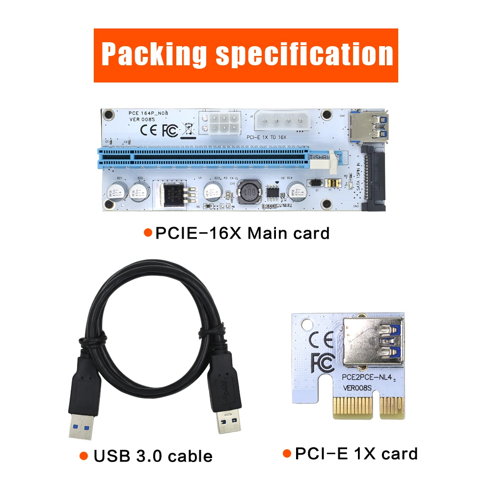 Райзер TISHRIC VER008S 3 в 1 Molex 4Pin SATA 6PIN PCI Express PCIE E карта 008s 1x до 16x USB 0 для майнинга