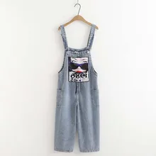 Harajuku свободный женский джинсовый комбинезон Игривый с буквенным принтом, 1986, длинный женский комбинезон, джинсы для девочек-подростков, Комбинезоны