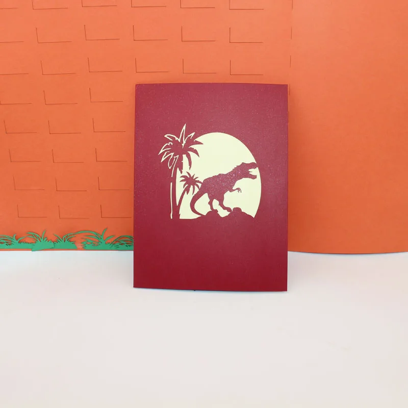  3D Handmade Cool Wearing Christmas hat Tyrannosaurus Rex Dinosaur Paper Invitation Greeting Cards P - 32840866048