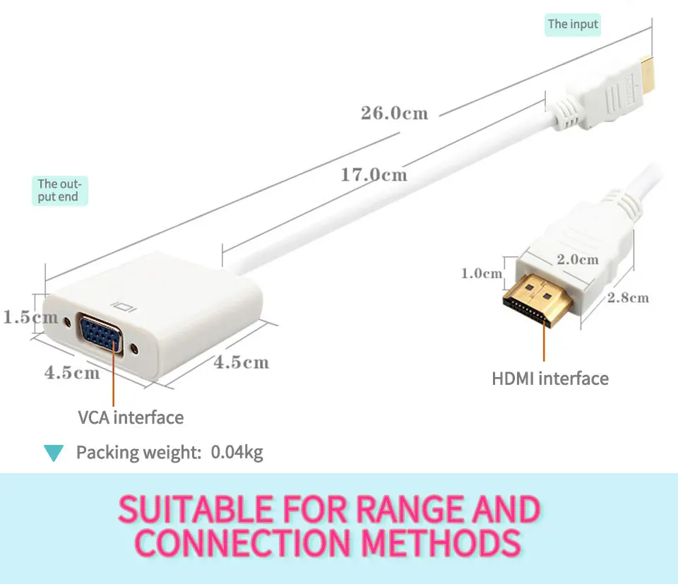 HDMI to VGA Adapter HDMI Male to VGA Female Video Converter 1080P Digital to Analog Audio for PC Laptop DVD HDTV PS4 (4)