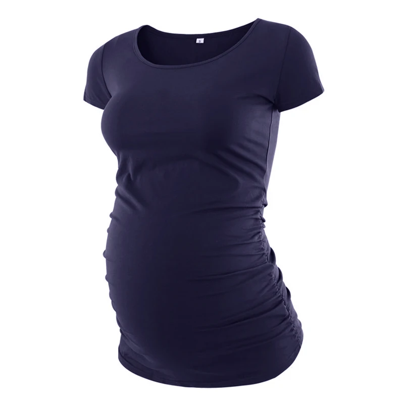 Женская одежда для беременных; Классическая футболка с рюшами сбоку; топы в полоску; одежда для мам и беременных; летний топ с круглым вырезом; коллекция года - Цвет: as the pic