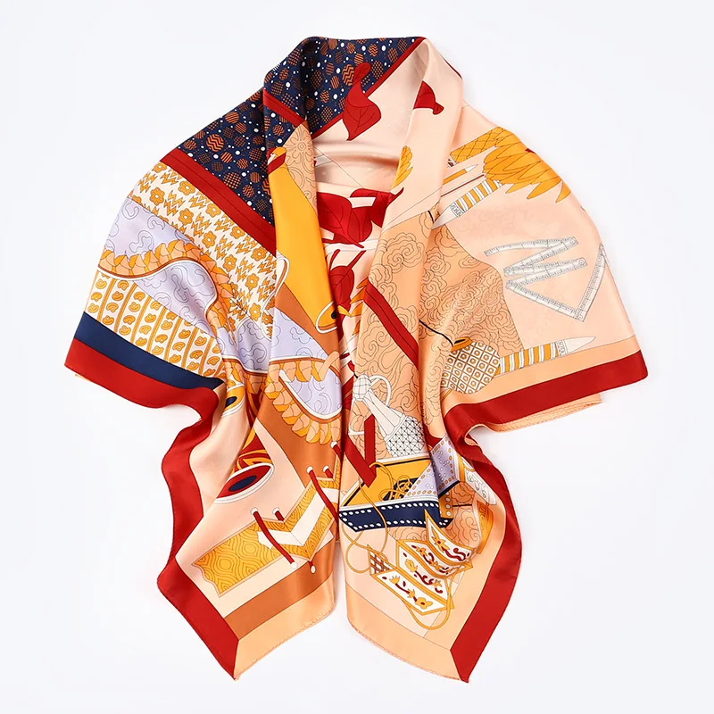 

HA111 New Fashion Wome Real Silk Satin Scarf 100% Silk Printing Shawl 110CM Ladies Scarves & Wraps