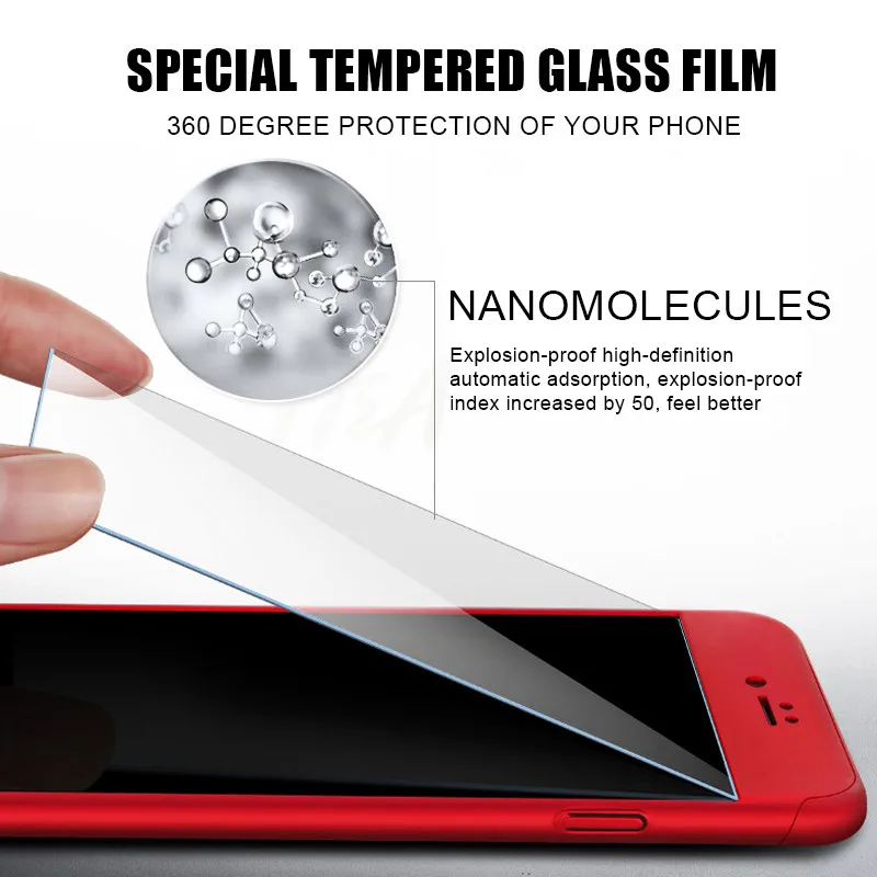 H&A Luxury 360 Full Cover Phone Case For iPhone 7 8 6 6s Plus 5 5s SE Protective Cover For iPhone X XR XS Max Case With Glass