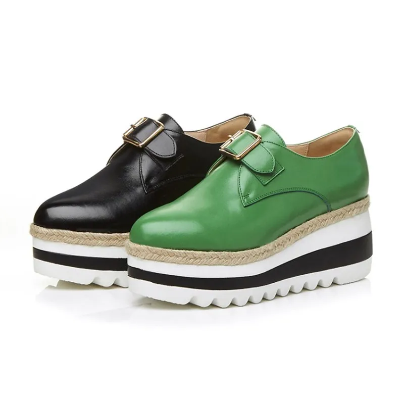 Vache Cuir Loisirs Chaussures vert Kriywen Parti En Femme Pompes Printemps Mujer Femelle Coins Boucle Zapatos Noir Lady forme Plate Femmes dwqqBfFSxE