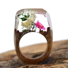 Real Flower Wooden Resin Rings Vintage Handmade Unique World Inside Secret Ring Luxury Brand Jewelry Women Men Gift Anillos