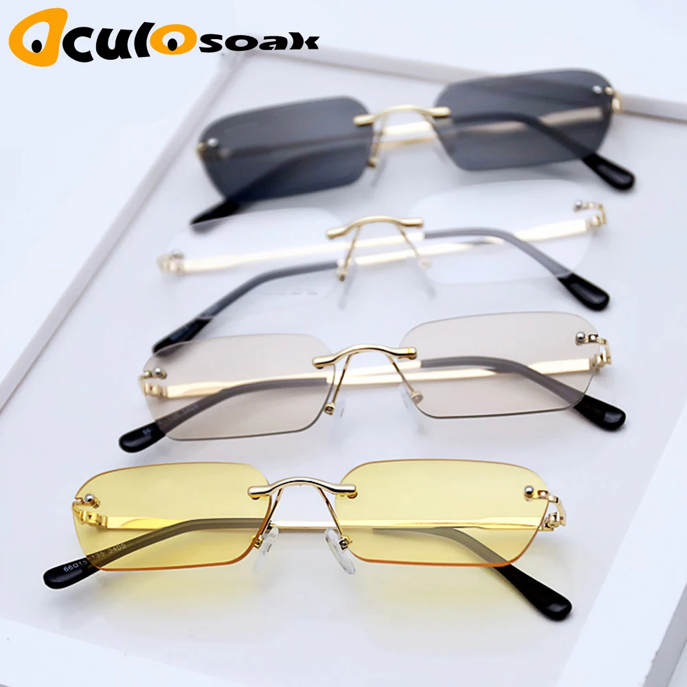 Narrow Sunglasses Men Rimless Summer 2019 Red Blue Black Rectangular Sun glasses for Women Small Face Hot Selling