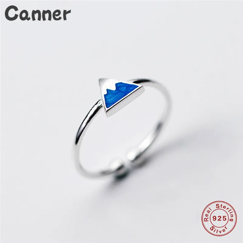 

Canner 925 Sterling Silver Adjustable Opening Ring Blue Triangle Iceberg Shape Ring For Women Girl Gift