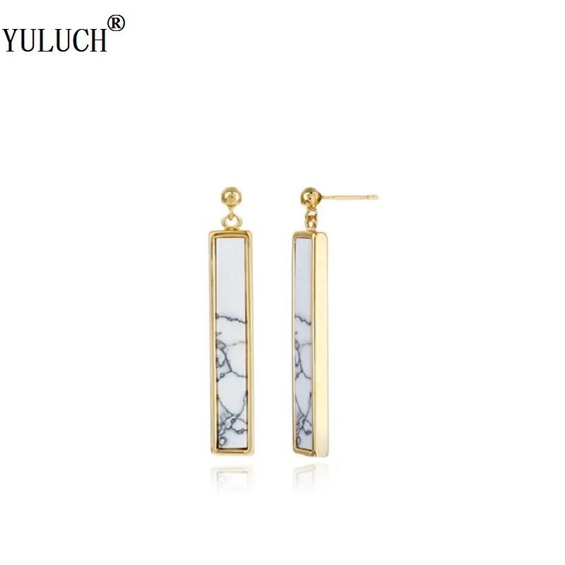

YULUCH Semi-Precious Stone Texture Stud Earrings Geometric Personalized Simples Stud Earrings For Woman Girls Fashion Jewelry