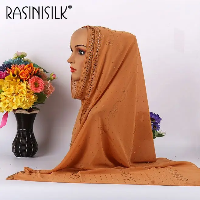 Роскошная мусульманская шифоновая шаль Hijabs со стразами длинный шарф для