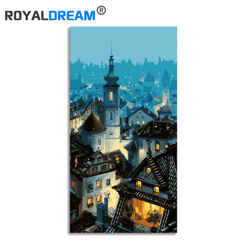 

ROYALDREAM Night Town Landscape DIY Painting By Numbers Kit Paint On Canvas Painting Calligraphy For Home Decor