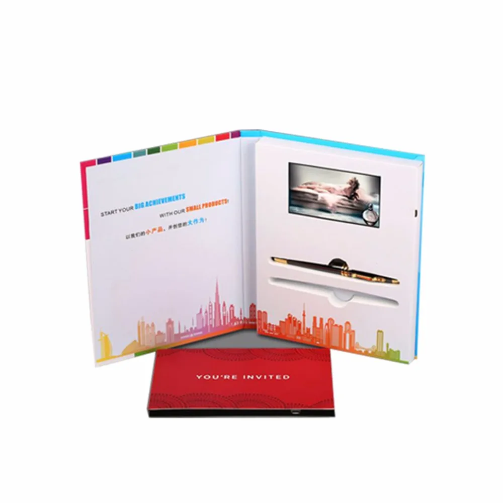 Custom design produktion hardcover 4,3 "Video Broschüre Karten für Digitale Werbung Player Bildschirm Video Gruß berufung Karte