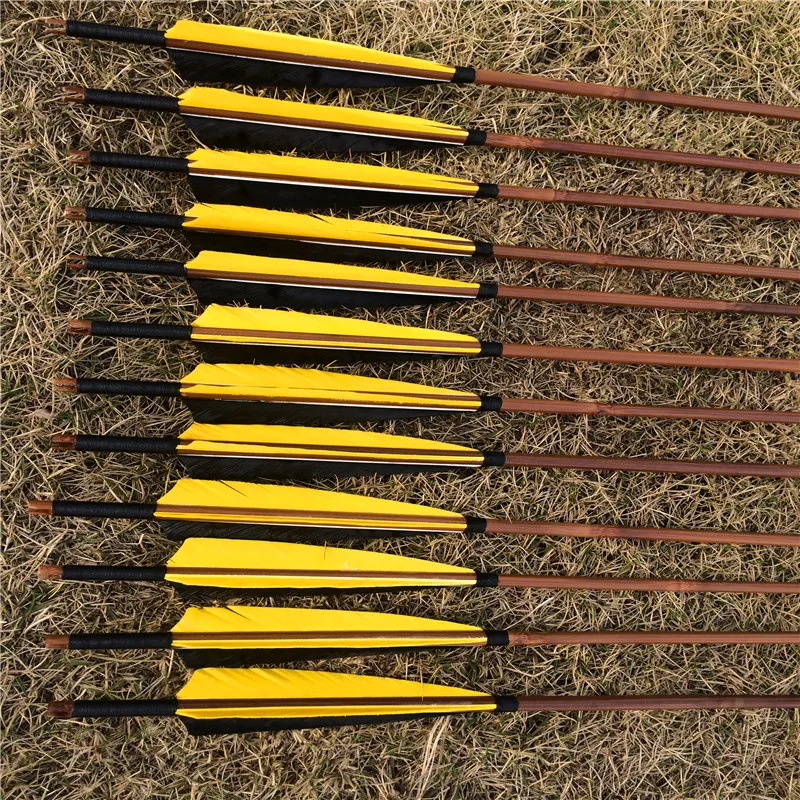 Kaufen 6 12 24 stücke 32   Handmade Bambus Pfeile Für Recurve Longbow Jagd Bogenschießen