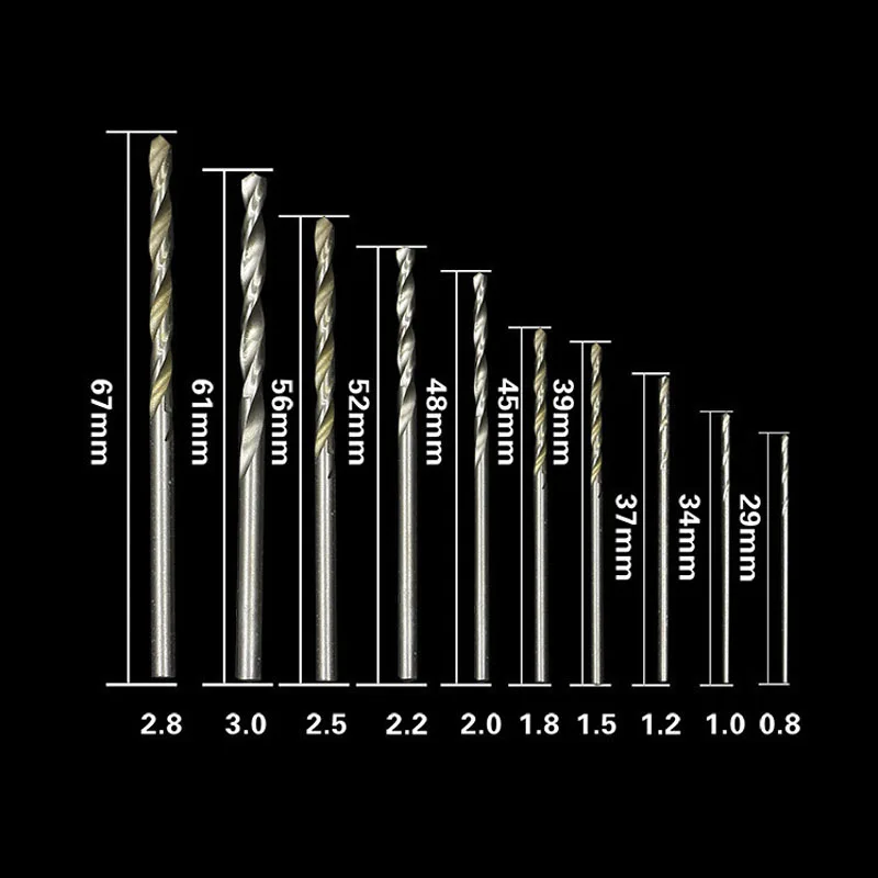 10 шт./компл. Сталь закрутки сверла из быстрорежущей стали с алмазным напылением для 0,8 мм-3 мм кобальта с цилиндрическим хвостовиком сверло Мощность инструменты для принадлежностей для вращающихся инструментов Dremel
