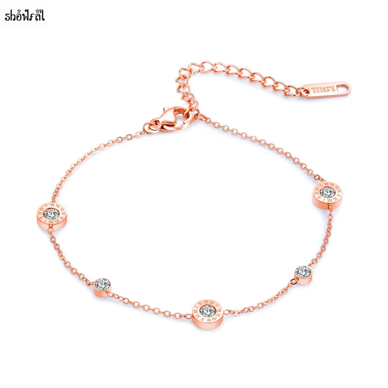 

Bulgaria Anklet Bracelet Jewelry Roman Number Pendant Round Zirconia Stones Beach Bohemian Anklets for Women Foot Jewelry Summer