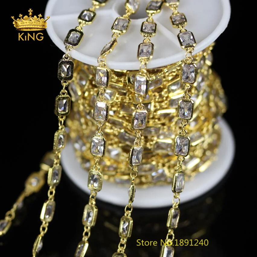 

Golden Plated Beautiful Clear White Zircon Chains,Wire Wrapped Rectangle Shape Chains for Bracelets Necklace,5x7mm,5Meters,KS-38