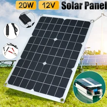 20W 12V/5V Waterproof Solar Panel Kit USB Car Charger Emergency Light Camping With Cable Crocodile Clip Solar Energy Batterry