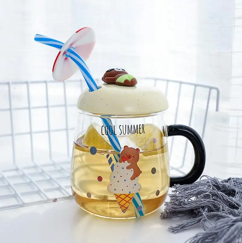 Мультяшная креативная соломенная стеклянная пляжная чашка для сока милая детская чашка креативный стеклянный подарок