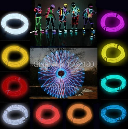2 pcs of LED Neon 3M 10 Feet EL Wire led Light Rope el wire driver ac + BATTERY PACK 7 color hot Free shipping | Лампы и освещение