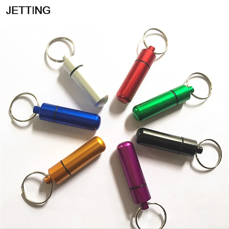 JETTING 1Pc Pill Box Key Chain Aluminum Case Bottle Drug Holder Keychain Keyring Container