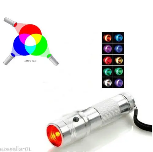 Colorshine Color Changing RGB LED Flashlight,3W Aluminium Alloy RGB Edison LED Multicolor LED rainbow of 10 Color Torch02