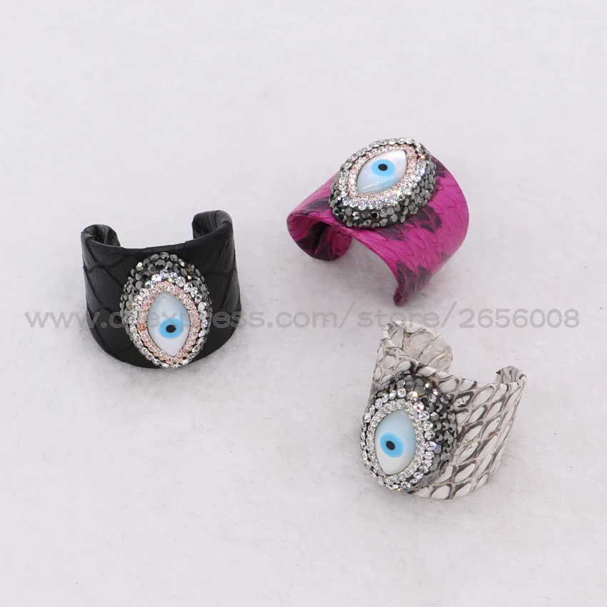 

Wholesale8 pcs natural shell eye rings Real snakeskin rings multi color with eyes beads new fashion ring for women 1299