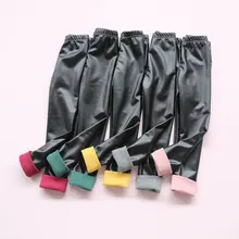 Теплые зимние леггинсы для маленьких девочек штаны из искусственной кожи с флисовой подкладкой для девочек детская одежда брюки для малышей утепленная одежда для детей от 0 до 7 лет A062