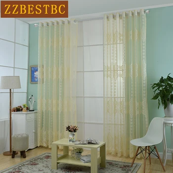 

American luxury high quality lace Tulle Curtains for living room 2 colors can be selected modern Voile Curtain for bedroom/cafe