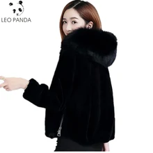 Осень-зима Для женщин имитация овец стриженая пальто с капюшоном женский вариант Новинка имитация меха лисы воротник пальто с мехом ZX1412